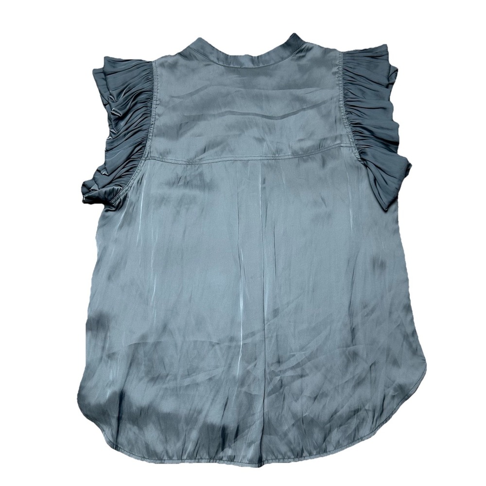 Zadig & Voltaire Tiza Satin Ruffle Top In Bluestone Woman's Size Medium $348 - Picture 5 of 10